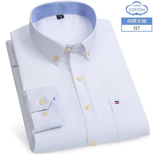 S- 6XL Oxford Shirts For Mens Long Sleeve Cotton Casual Dress Shirts Male Solid Plaid Chest Pocket Regular-Fit Man Social Shirt 517