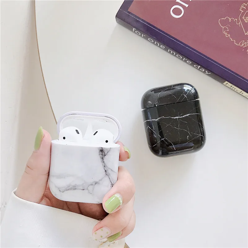 Marble Case+Dust Guard Skin For Airpods 1 2 Hard Protective Wireless Earphone Charging Case Bag Accessories For Apple Air Pods