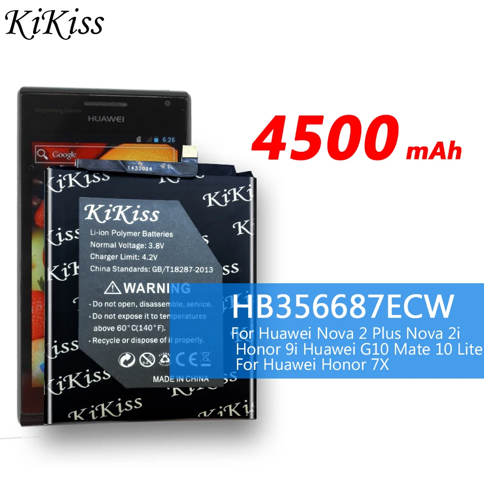 Аккумулятор высокой емкости 4500 мАч для huawei Nova 2 Plus/Nova 2i/G10/mate 10 Lite/Honor 7X/Honor 9i Phone Batery HB356687ECW