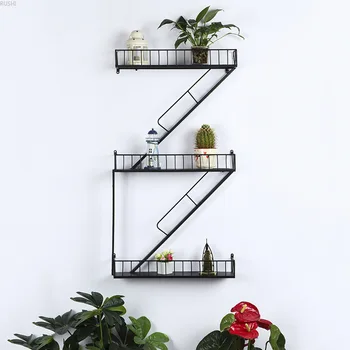 

Retro Industrial Staircase Iron Art Shelf Bar Restaurant Storage Shelf Decorative Wall Hanging Rack Cafe Living Room Decoration