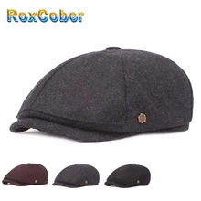 RoxCober зима осень шерсть для мужчин Newsboy кепки Винтаж береты женщин Твердые художника плоская шляпа модные теплые Gorra