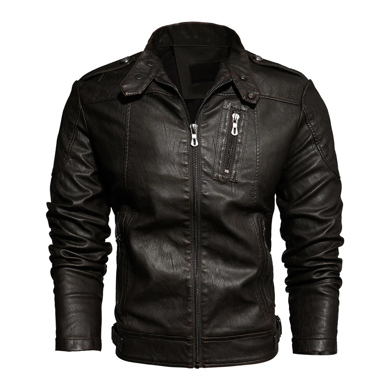 Новое поступление, кожаная мужская куртка, повседневная мотоциклетная куртка на молнии, высокое качество, флисовая мужская кожаная куртка, локомотив, мужские пальто - Цвет: Coffee 8899