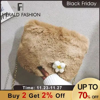

Fashion Faux Fur Women Crossbody Bag Winter Plush Fower Decoration Messenger Bag Office Casual Female Shoulder Bag Women Handbag