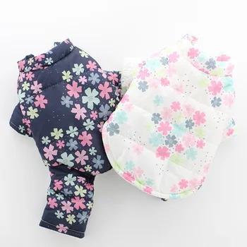 

Pet Autumn Winter Warm Cotton-padded Clothes Comfortable Fashion Printed Coat Button Design Puppy Costume Jacket For Small Dogs