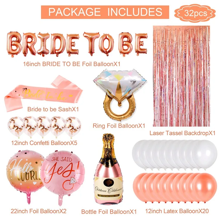 32pcs bride tobe set QIFU, розовое золото, Декор, для команды, для невесты, для вечеринки, аксессуары для девичника, свадебные украшения, девичник, вечерние аксессуары - Цвет: 32pcs bride tobe set
