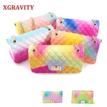 

XGRAVITY PVC Lady Jelly Bags Elegant Fashion OL Women's Party Bag Chain Messenger Handbag Colorful Rainbow Ladies Bags Female