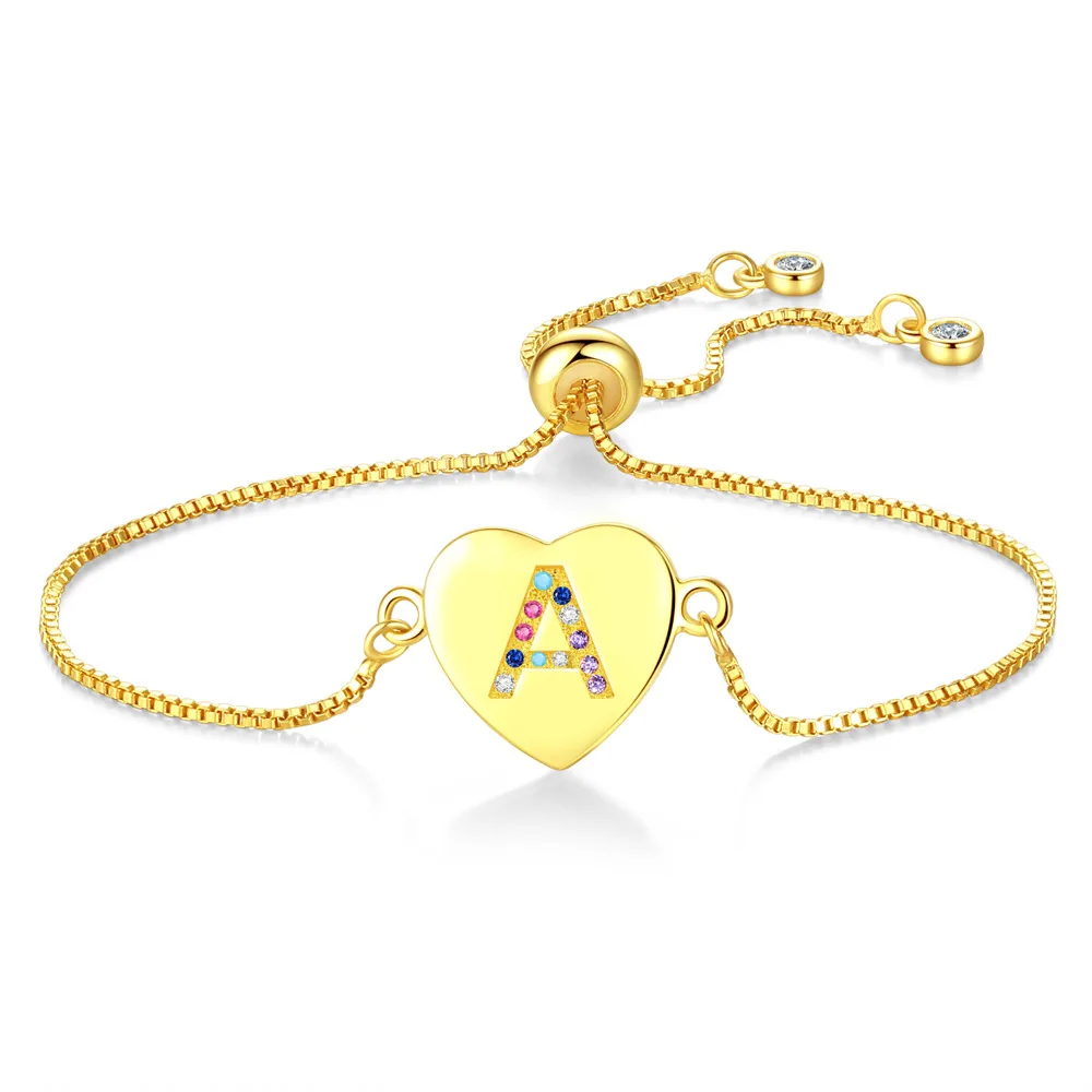 

26 Alphabet Heart Pendant Zircon Bracelet Adjustable Bracelet Women Fashion Jewelry AM0985