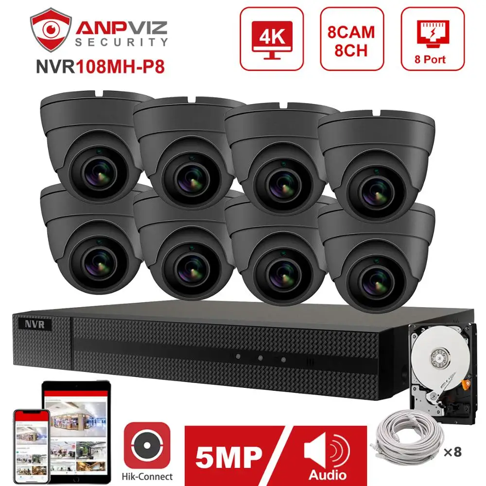 Hikvision OEM 8CH 5MP POE CCTV видео NVR система 4/6/8 шт IP Камера уличная Всепогодная домашняя