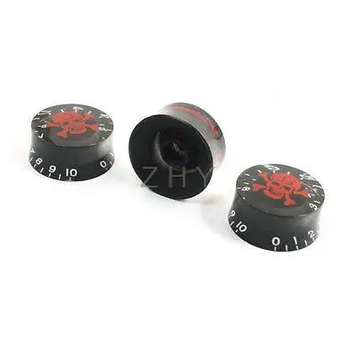 

3Pcs Red Skull Print Plastic Insulated Guitar Voice Rotary Knob 0-10dB Scale