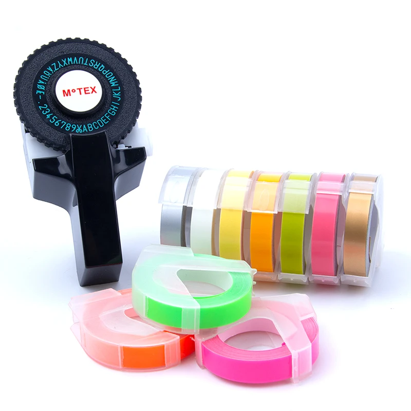 

UniPlus Black Motex E101 Label Printer 10pcs Labeling Tapes Compatible for Dymo 3D Colorful Label Maker 9mm Letter Typewriter