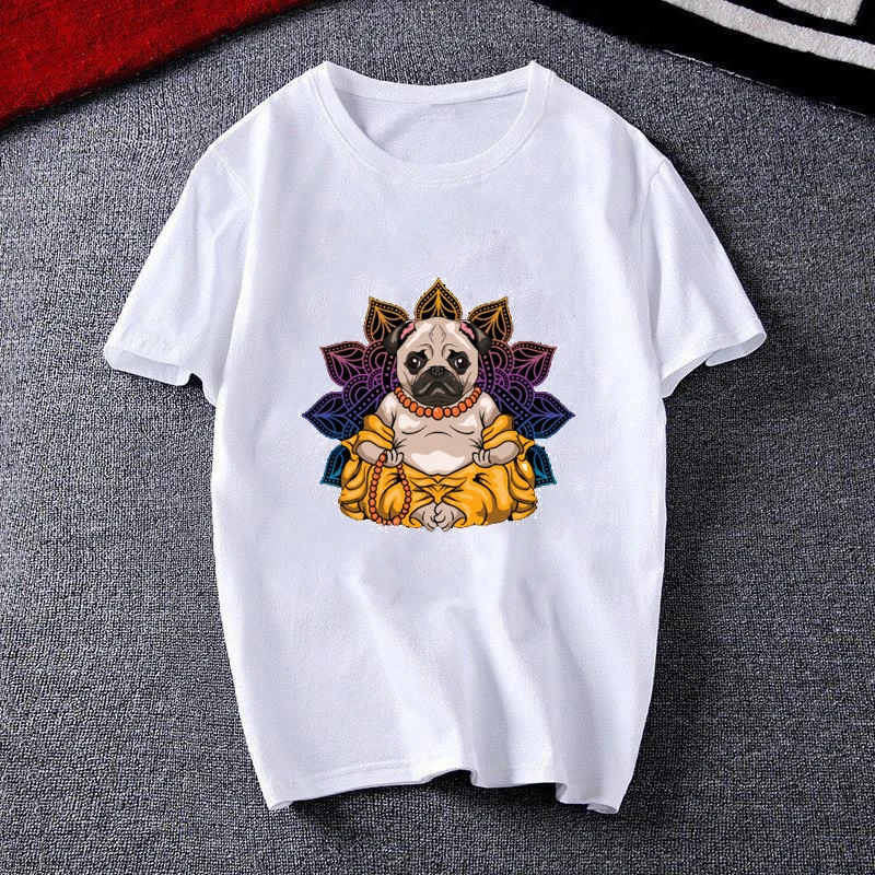 

Kawaii Tshirts Women Cartoon Yoga Pug Dog Fashion 90s Print Lady T-shirts Top Womens Graphic T Shirt Ladies Female Tee T-Shirt