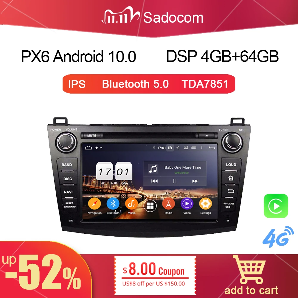 720P PX6 2 din Android 10 0 для Mazda 3 2009 2012 4 Гб + 64 8 ядер автомобильный мультимедийный DVD плеер
