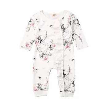 

Newborn Baby Girl Autumn Winter Rompers Cotton Long Sleeve Flower Ruffle Romper Jumpsuit Overall Adorable Clothes 6-24Months