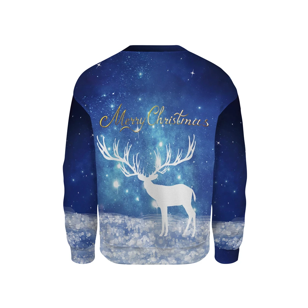 Christmas Sweatshirt Funny Printed Long Sleeve Men Women Casual Snowflakes Deer Printed Clothes Christmas 3D Elk Pullover