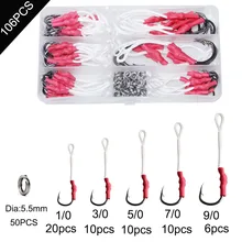 106 Teile/schachtel Edelstahl Angeln Haken Unterstützen haken Mit Linie Split ringe Langsam Jig haken set Fliegen Binden Metall Jigging köder
