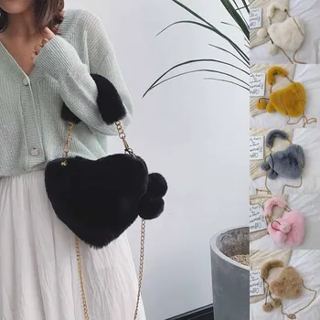 

2019 Winter Solid Women's Bags Heart-Shaped Plush Shoulder Messenger Bag bolso mujer Simple Handbag Wild Small Bag bolsas #C10