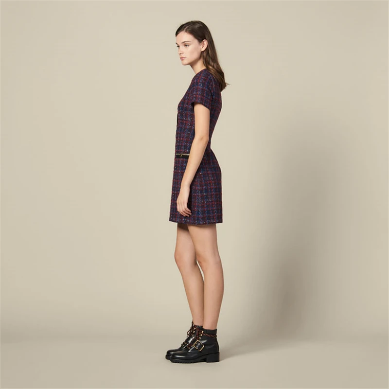 Tunjuefs облегающее Полосатое боковое платье с молнией для женщин Vestido вязаный халат цвет блок плед короткий рукав пуловеры Bodycon джемпер