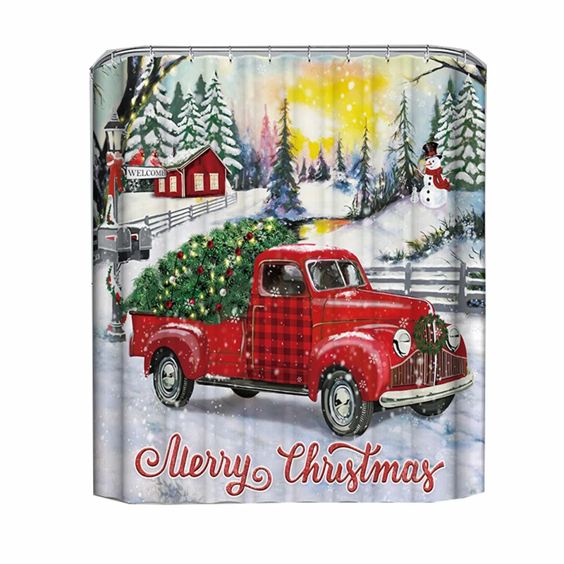 

Рождественская занавеска для ванной комнаты, красное украшение для рождественской елки, занавеска для душа