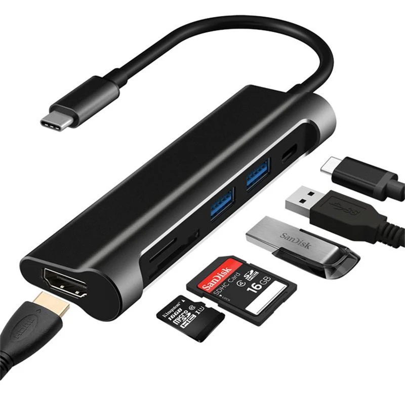 LHMZNIY usb-хаб 3,0 type-C концентратор USB-C 3,1 до USB3.0 к HDMI TF SD Reader слот шесть в одном док-станция для нового ноутбука Macbook