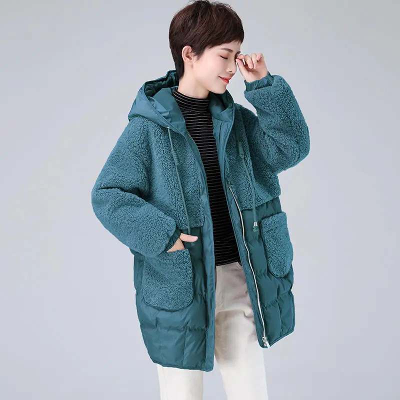 Blue Parkas Новое пуховое хлопковое пальто, женские парки с капюшоном, свободная зимняя куртка, женская одежда, теплые плотные зимние пальто для женщин, s Мягкий 4XL Q2127 - Цвет: Blue Parkas