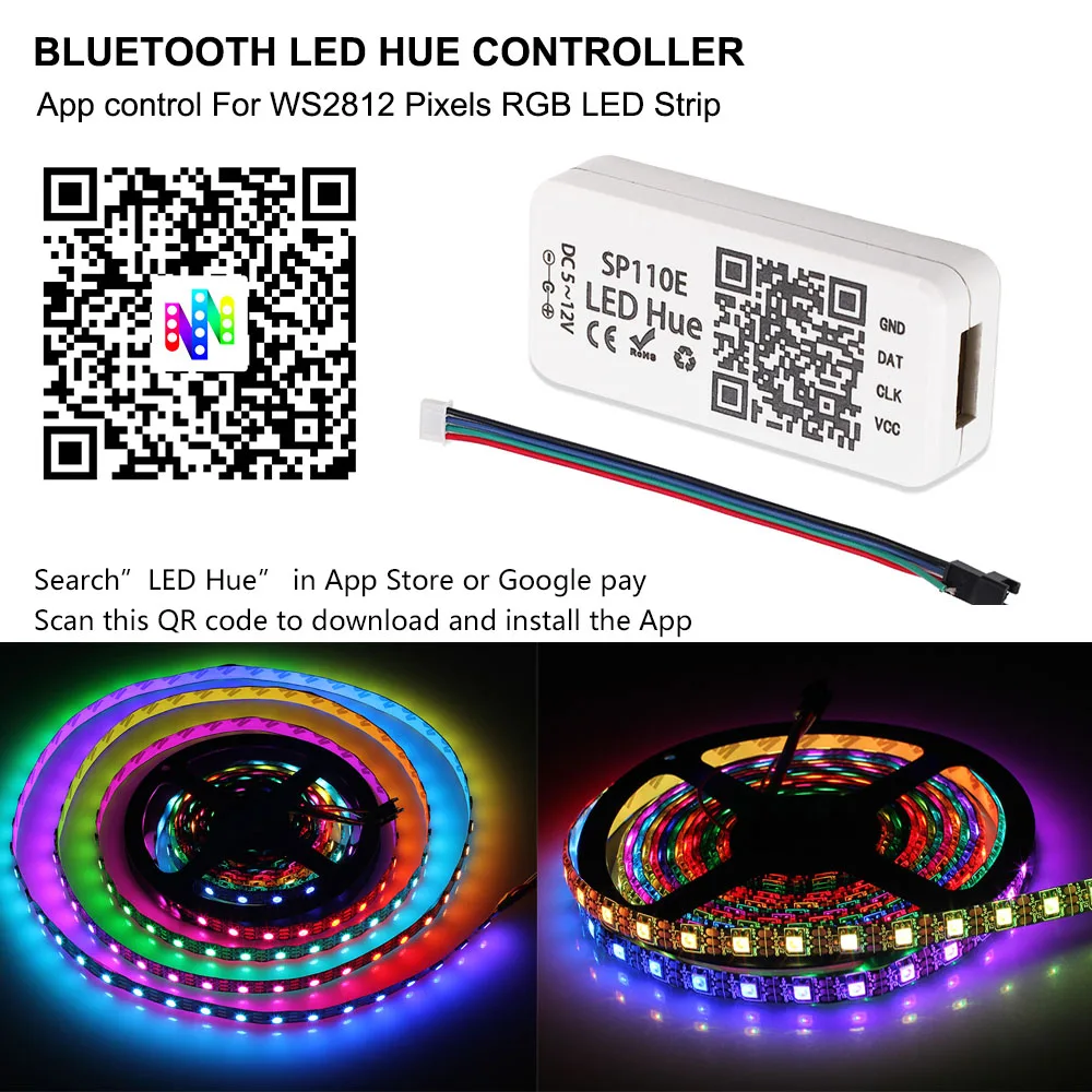 DC 5 В WS2812B SP110E Bluetooth пиксельный светильник, набор RGB индивидуально адресуемых светодиодных лент, светильник с управлением через приложение, комплект светодиодных лент USB