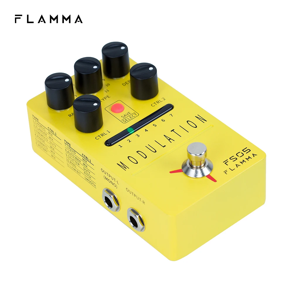 Pedal de Modulação Estéreo de Efeitos de Guitarra Digital com 11 Efeitos de Modulação e 7 Digital Flamma Pedal Espaços Pré-ajustados True Bypass Fs05 - Image 4