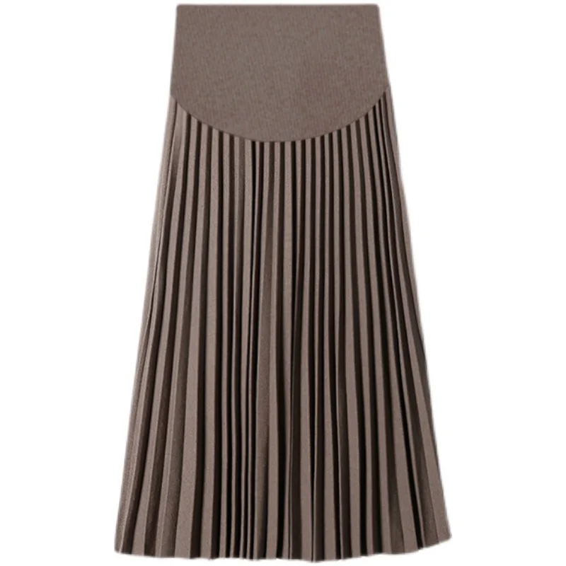 8168# Autumn Winter Korean Fashion Thicken Warm Pleated Maternity Skirts Chic Ins A Line Loose Belly Clothes for Pregnant Women