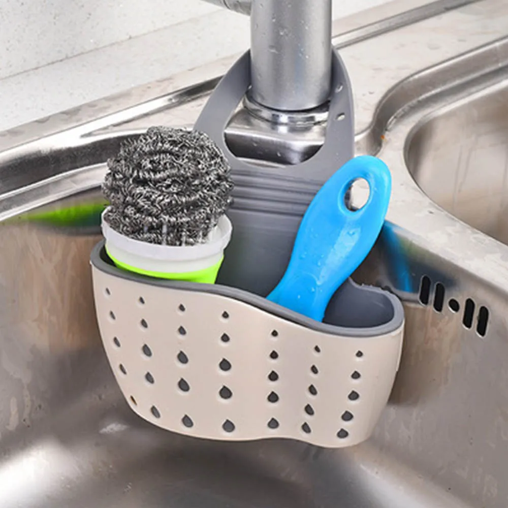 

Sponge Holder Draining Rack Silicone Sink Drain Basket Adjustable Kitchen Bathroom Tools Storage Organizer Cutlery Hanging Bag