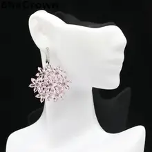 46x35 мм Необычные розовые кунцит Белый CZ шекрон Свадебные серебряные серьги