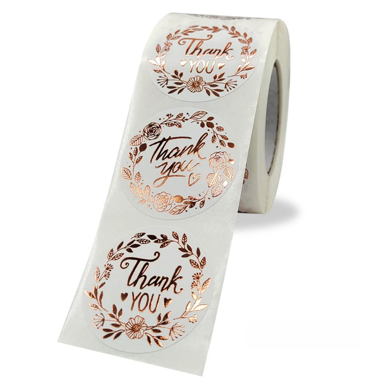 500pcs/roll 1.5 inch Thank you stickers Flower Hot rose gold Cute Stationery Stickers Gift Wrapping Decoration Envelope Seals