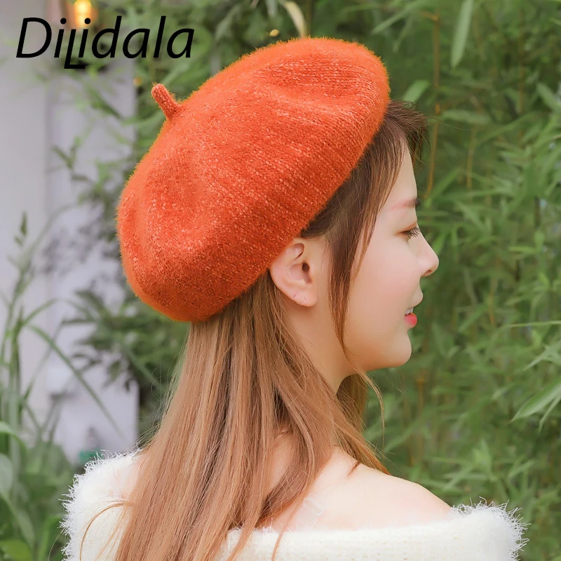 Dilidala Winter Beret Snowflake Embroidery Wool Beret Female Korean Version Adjustable Japanese Wild Painter Hat Pumpkin Hat