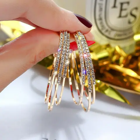 Big Hoop Earring Crystal Circle Earrings for Women Girls Rhinestone Round Earring Jewelry  Valentine's Day Gift