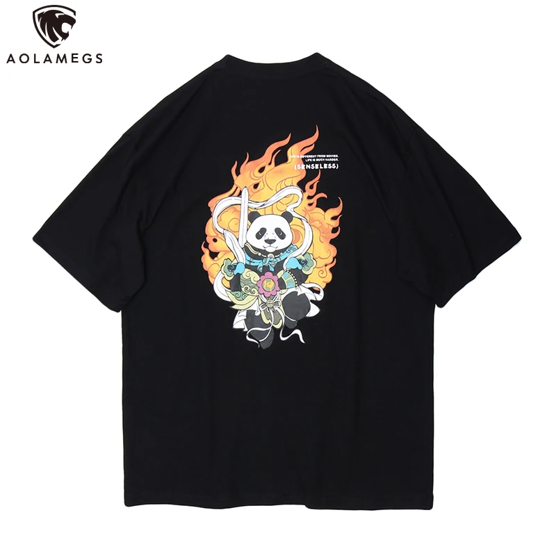 

Aolamegs T Shirt Men Cartoon Comics Print Men's Tee Shirts Cotton Simple Cute Fashion Hip Hop Couple Tees Tops Summer Streetwear