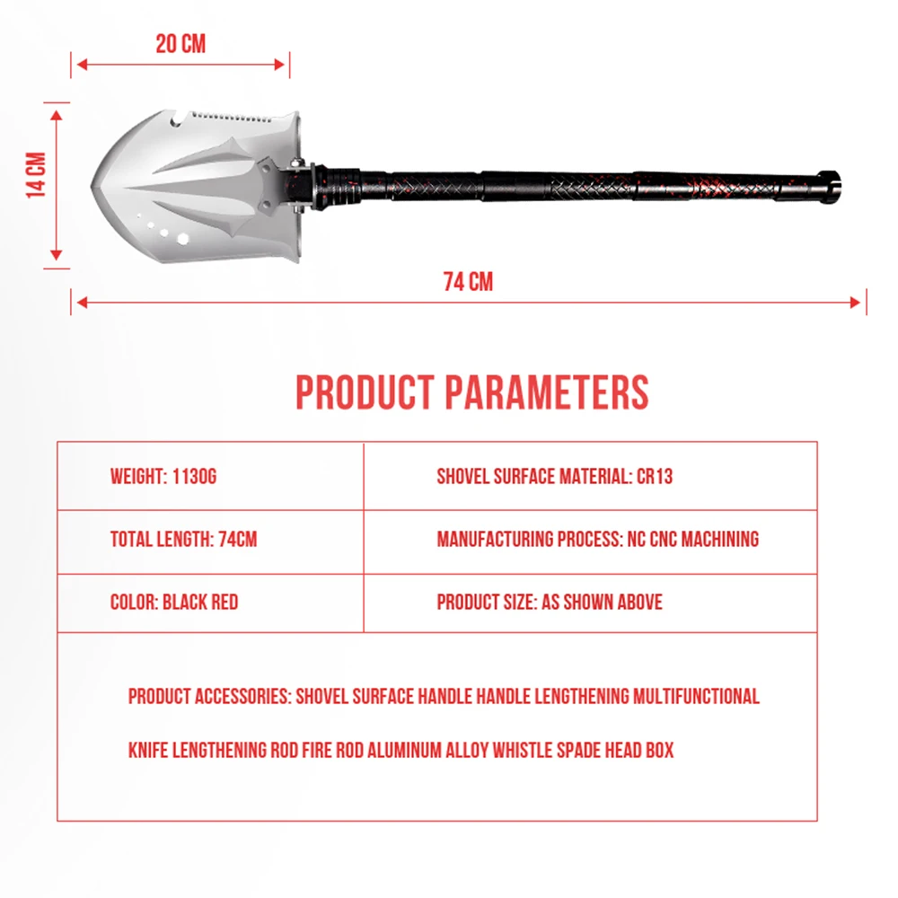Многофункциональная Складная Инженерная лопата, съемная Военная алюминиевая походная лопата, оборудование для выживания на открытом воздухе