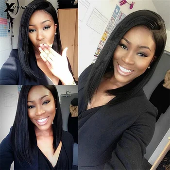 

XINHAOZE Short Bob Brazilian Lace Front 13x4 Remy Human Hair Natural Color Silky Straight Pre Plucked For Women