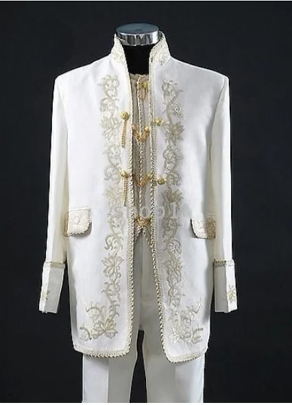 Классический Стильный белый мужской костюм с вышивкой, смокинги для жениха, Женихи, мужские костюмы для свадьбы, выпускного, официальные костюмы, комплекты(пиджак+ брюки+ жилет - Цвет: Picture style