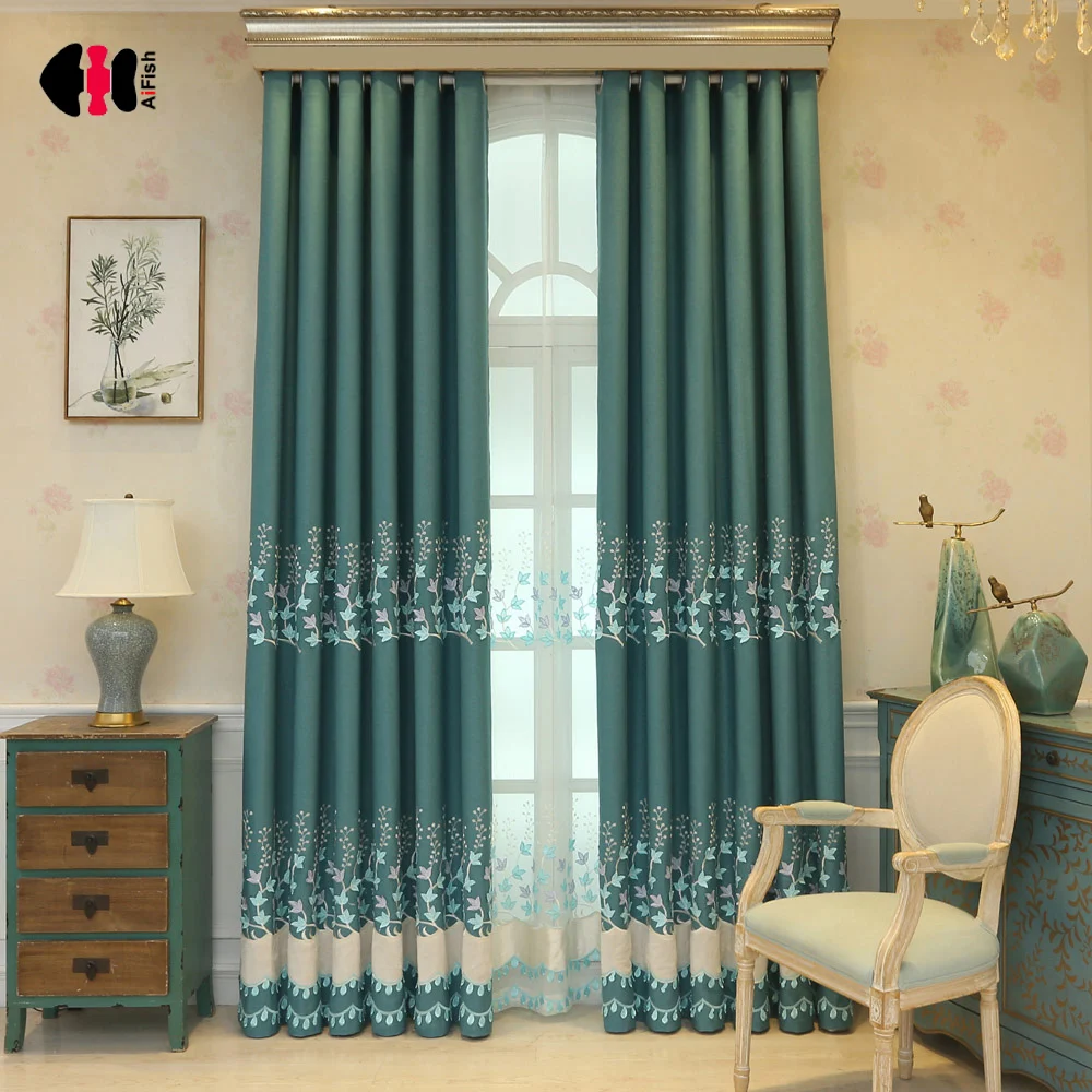 

Luxury Blue Curtains for Bedroom Elegant Delicate Flower Embroidered Drape With Macrame European Window Shading wp233c