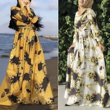 

Muslim Dress Women Loriya Plus Size Middle East Print lace-up dress abayas Woman turkish Evening Dresses islamic clothing arabic