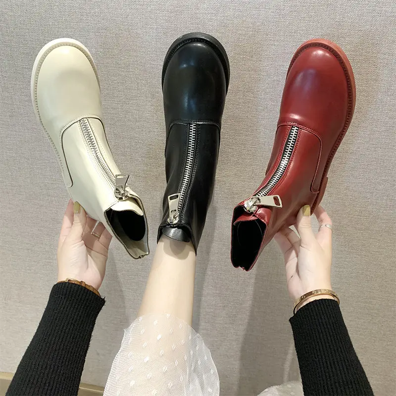 Bootee/ г. Женские ботинки до середины икры обувь на молнии с круглым носком на шнуровке роскошные дизайнерские ботинки на низком каблуке-столбике