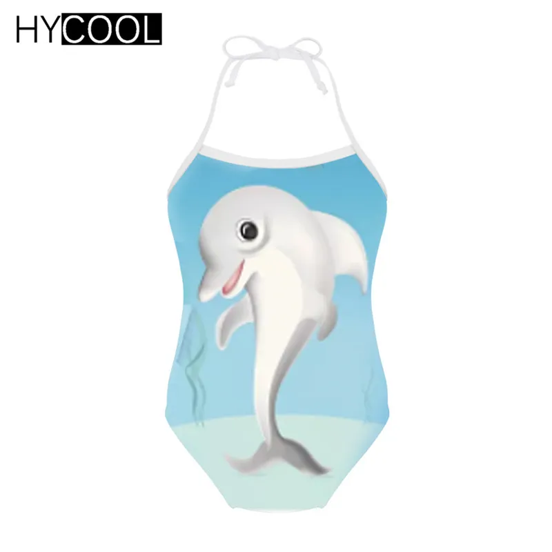 HYCOOL Cute Dolphin Print One Piece Suits Swimsuit Girl Swimwear for