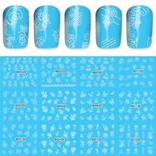 Wish AliExpress 12в1 наклейка для водяного переноса изображения на ноготь синий с белыми цветами на английском