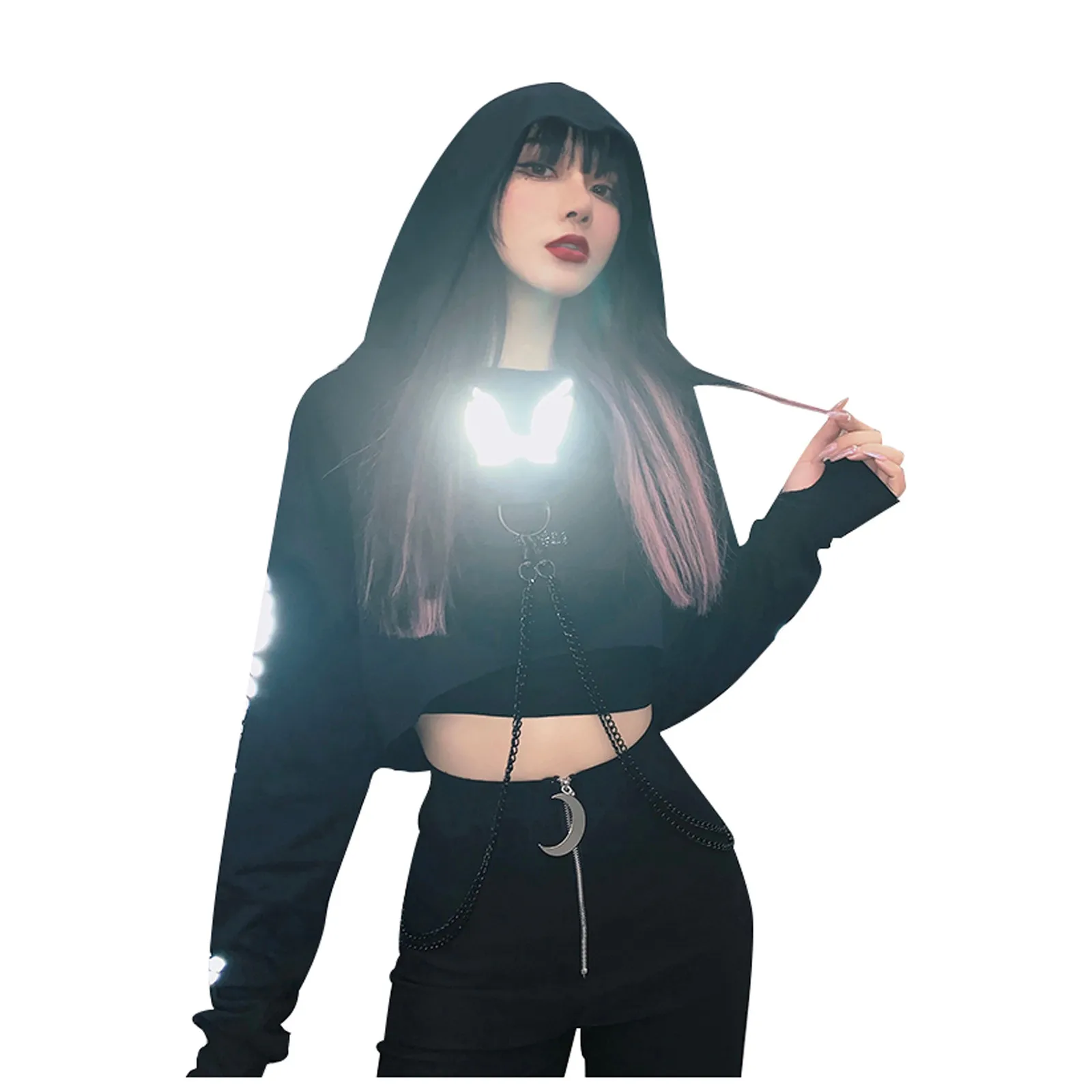 Y2k Gothic Print Hoodies Streetwear Women Long Sleeve Hooded Pullover Top Autumn Female Loose Sweatshirt Sudadera Mujer#fs 2