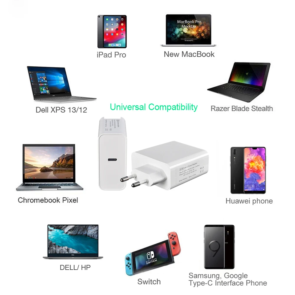 USB-C адаптер питания 18 Вт 30 Вт 45 Вт 60 Вт 65 Вт QC3.0 PD3.0 Кабель зарядного устройства для xiaomi USB-C ноутбука MacBook Pro/Air iphone 11 pro iPad S10