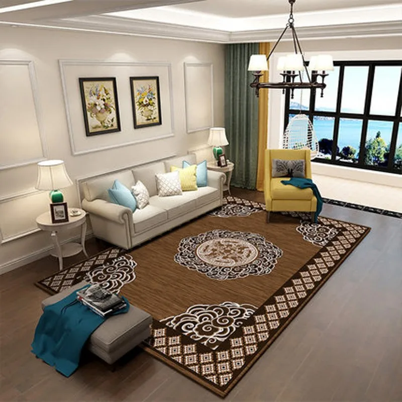 

Rectangular Non-Slip Mat for Bedroom and Living Room, Large Flower Carpet, European Style