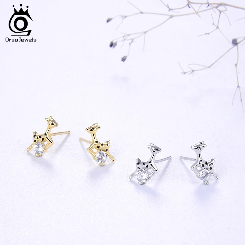 ORSA JEWELS S925 рождественские серьги-гвоздики в виде оленя для женщин, новейшая Рождественская тема, милые трендовые ювелирные изделия из стерлингового серебра с цирконием SE171
