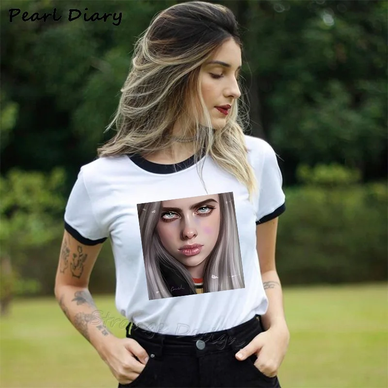 2 Billie Eilish Футболка Harajuku с круглым вырезом и короткими рукавами Повседневная футболка женская уличная хип-хоп футболка крутой для хипстеров футболки с графикой - Цвет: 2