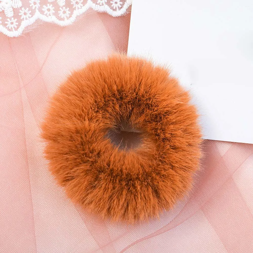 New Women Winter Solid Soft Plush Elastic Hair Rubber Band Ponytail Holder Sweet Scrunchie Headband Hair Accessories - Цвет: 5