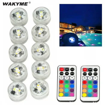 

WAKYME 10pcs Remote Control RGB LED Underwater Light Waterproof Submersible Light for Fish Tank Pond Swimming Pool Aquarium