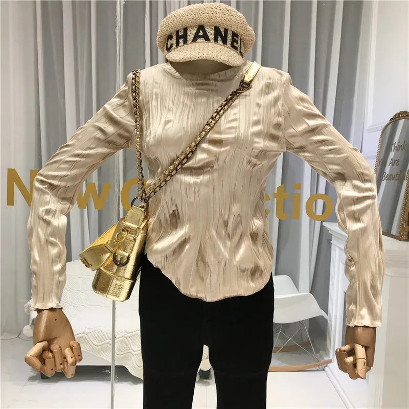 Gold Sexy& Club Women Tshirt O-Neck Solid Fashion T-shirts for Women Autumn Winter Tee Shirt Femme Korean Clothes