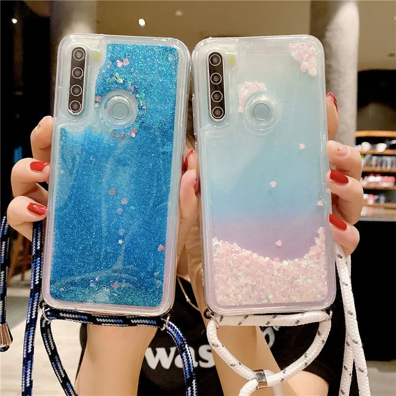 Quicksand Rope Case For Xiaomi Mi 9 9T 8 5X 6X CC9 CC9E A1 A2 A3 Note 10 Pro 10T Lite S2 Y2 Dynamic Liquid Glitter Clear Cover case for xiaomi